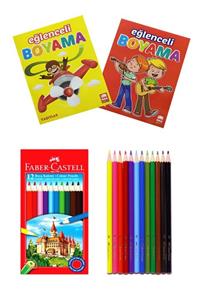 GLANCE Faber Castell Karton Kutu Kuru Boya Kalemi Tam Boy 12 Renk + 2 Adet Boyama Kitabı