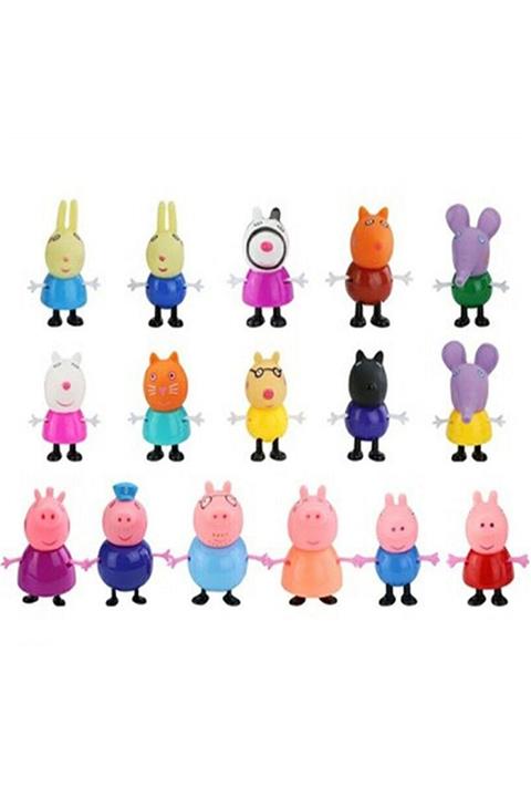 Schulzz Peppa Pig Action Figure - Domuz Peppa Ailesi Aksion Figür Tam Set 16'lı