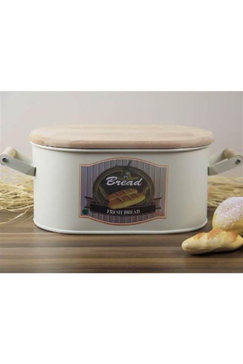 ANCEL Metal Kesme Tahtalı Ekmek Kutusu Krem