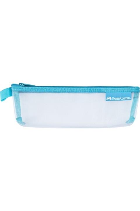 Faber Castell Şeffaf Kalem Çantası Fileli Kalemlik Küçük Boy Mavi