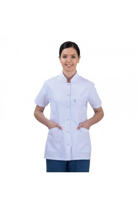 MEDİKAL Kadın Beyaz Hakim Yaka -Kısa Kol Doktor Hemşire Laboratuvar Önlük