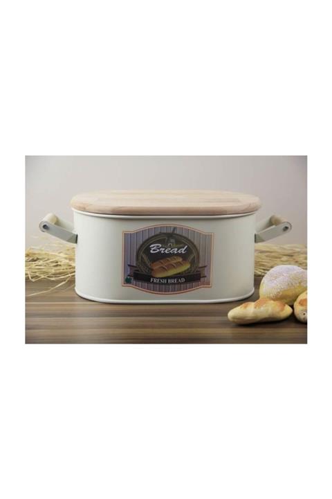ANCEL Metal Kesme Tahtalı Ekmek Kutusu Krem 43*18*20 cm