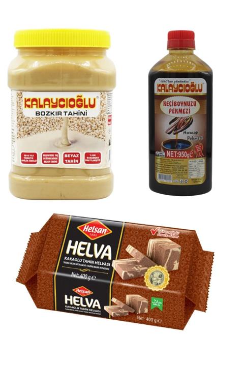 Belde Dere Kalaycıoğlu Beyaz Tahin 935 Gr + Helsan Glikozsuz Kakaolu Helva 400 Gr + Kalaycıoğlu Harnup Pekmezi