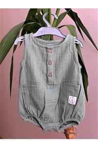 baby kunns Unisex Bebek Yeşil Organik Müslin Tulum