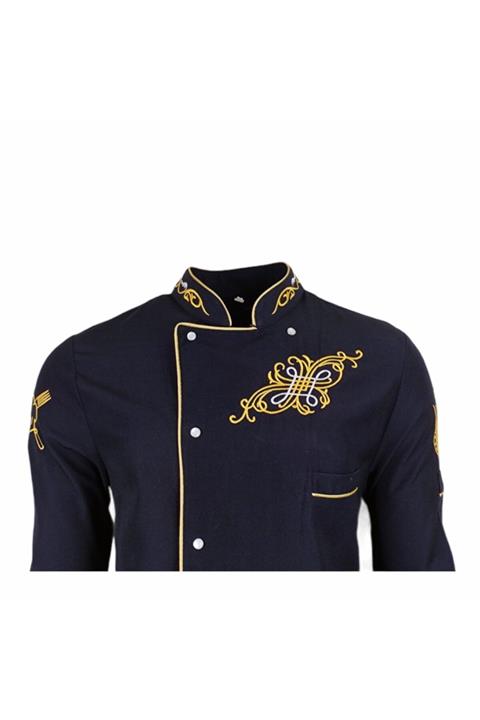 isinigiy Nakışlı Siyah Gold Biye Aşçı Ceket