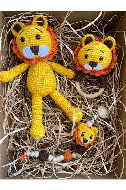 Potkal Hediye Fabrikası Sevimli Aslan Uyku Arkadaşı Oyun Seti Amigurumi Organik Yeni Doğan Bebek Çocuk Oyuncak Dişlik