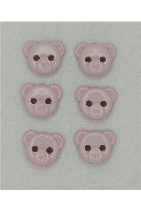 Turuncu Tuhafiye Açık Pembe Ayıcık Bebek Yelek Hırka Düğmesi 6'lı
