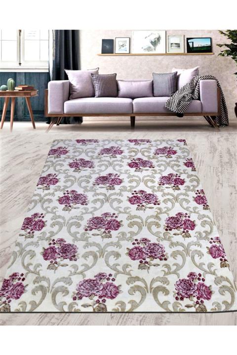 Nur Home Gül Kurusu Gül Bahçesi Welsoft Lastikli Halı Örtüsü