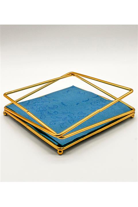 Metal Bending Art Gold Kaplama Paslanmaz Dolu Demir Peçetelik Sunum Sofra Mutfak 18x18