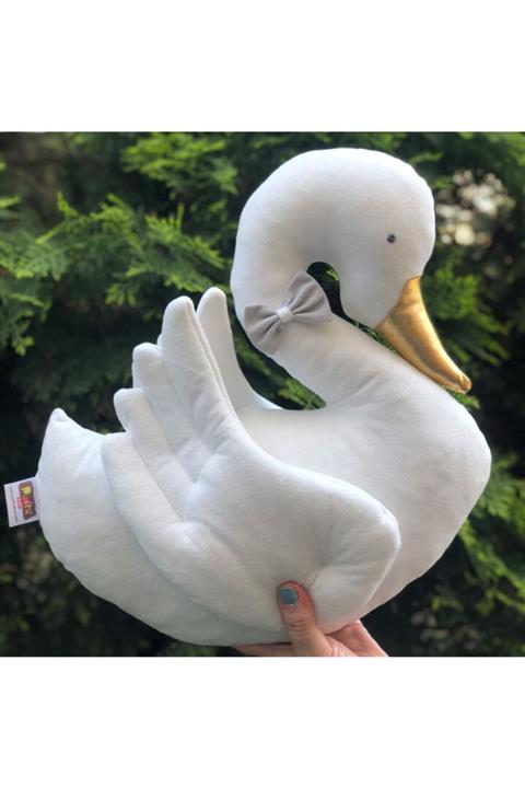 Pudradecor Beyaz Kuğu Yastık (papyonlu)