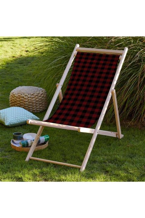Sunny Home Design Kırmızı Kareli Katlanabilir Şezlong
