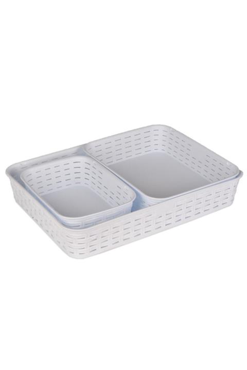 Mirvano Düzenleyici Sepet, Rattan 3'lü Set, Hasır Desenli Organizer