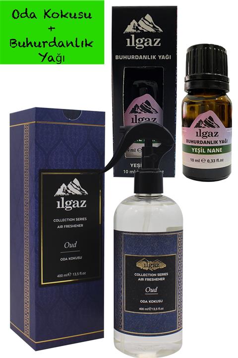 ILGAZ Collectıon 400 Ml Oud Oda Spreyi Kalıcı Oda Kokusu + Dinlendirici Nane Yağı Buhurdanlık Kokusu 10 Ml