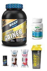 West Nutrition Mass Gainer 3000 Gr Muz Aromalı + Herbina Multi Vitamin Mineral 200 Tablet