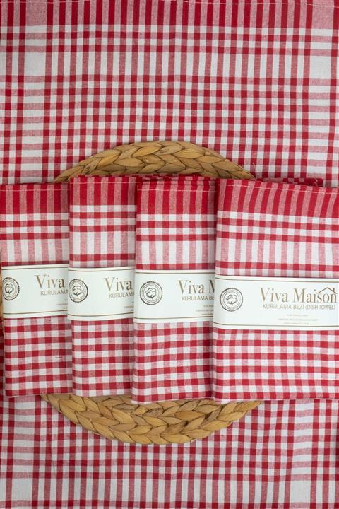 vivamaison Kırmızı 5'li Mutfak Peçetesi Kurulama Bezi