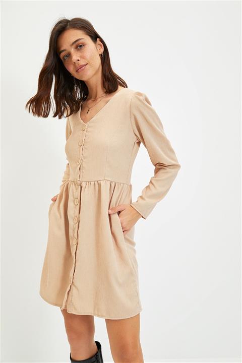 TRENDYOLMİLLA Taş Kadife Gömlek Elbise TOFAW19ST0191