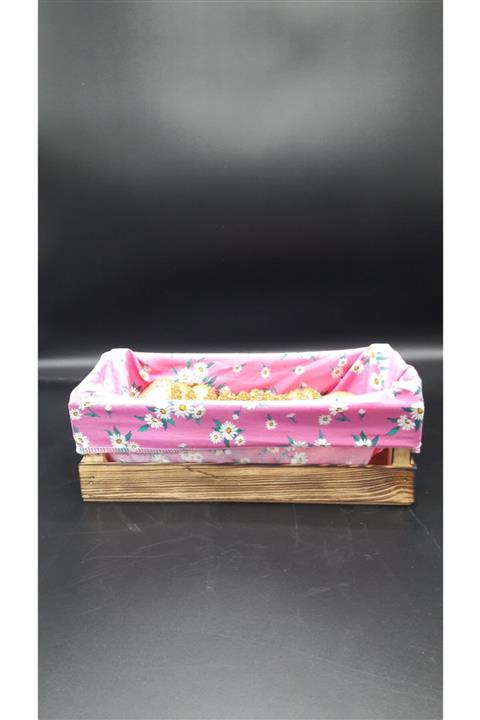 Hibana Ahşap Içi Bez Ekmek Sepeti Pembe (13x30x10cm)