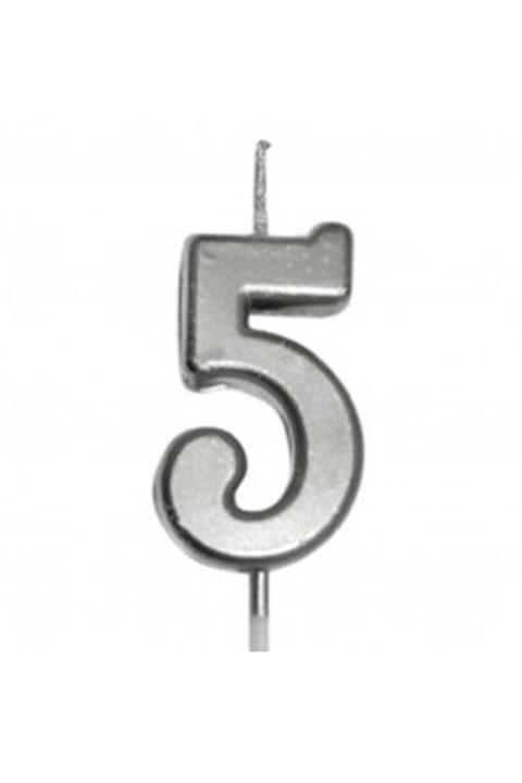 Asya Aksesuar 5 Yaş Küçük Boy Gümüş Renk Rakam Mum Parti Malzemesi