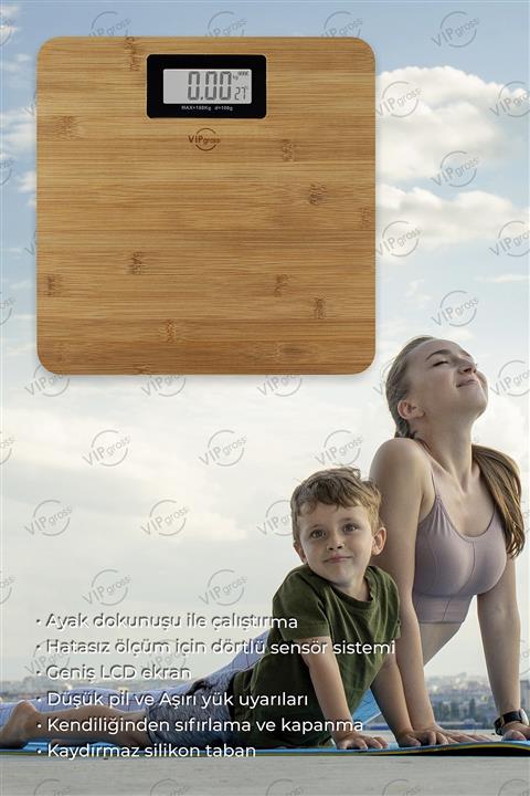 vipgross Bambu Ahşap Desenli Dijital Cam Baskül Tartı Tf 1065