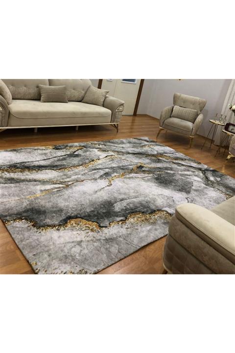 ALLGELSİN Gold Gri Detaylı Lastikli Halı Örtüsü