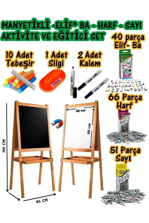 USF Manyetik Yazı Tahtası Ahşap Çift Taraflı Siyah Beyaz Çocuk Eğitici Ve Eğitim Için Yazı Tahtası