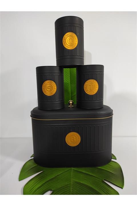 MorzaPazarı 4 Lu Set Ekmeklik&çay-kahve-şeker Kabı Siyah