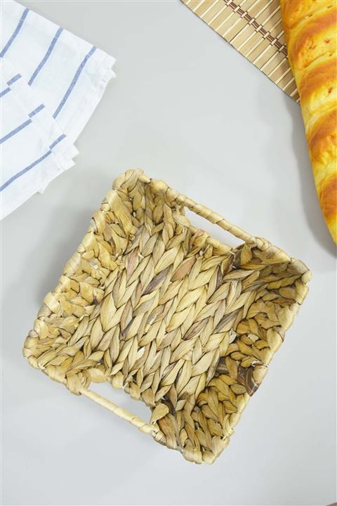 Gülruli Hasır Kulplu Kare Ekmek Sepeti