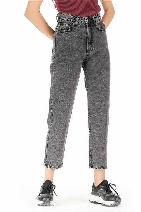 its basic Mercan Kadın Füme Renk %100 Koton Denim Kumaş Mom Fit Yüksek Bel Jean