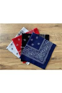 indirimsepeti 4 Adet Desenli Bandana Seti Unisex Siyah Lacivert Kırmızı Beyaz