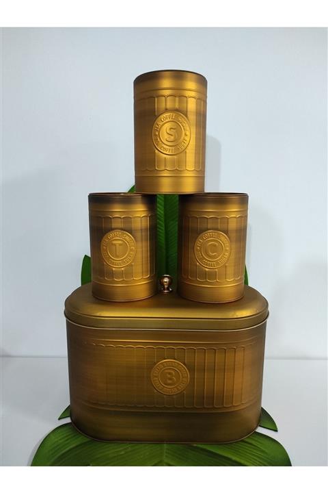 MorzaHibana 4 Lu Set Ekmeklik&çay-kahve-şeker Kabı Gold