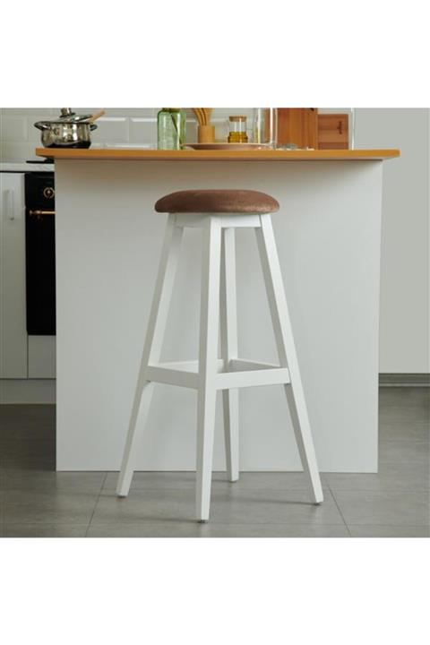 Just Home Yuvarlak Masif Bar Taburesi - Beyaz / Bej