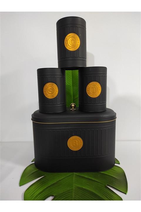 ToMorza 4 Lu Set Ekmeklik&çay-kahve-şeker Kabı Siyah