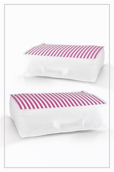 Vedsey Pembe Çizgili Hurç & Yorgan Çantası & Baza Altı Sandık Içi Düzenleyici 2'li Set & 53x44x20 cm