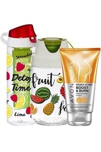 AVON Selülitli Bölgeler Için Çift Etkili Losyon Ve Detoks Şişesi Desenli Cam Meyve Ve Salata Kavanoz