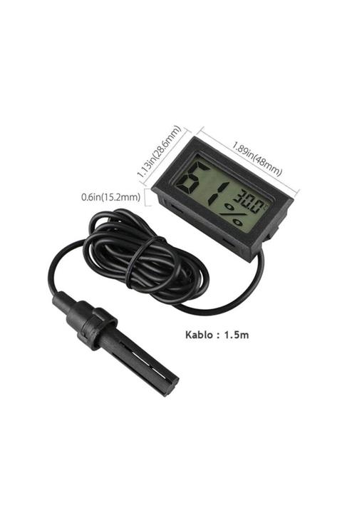 WOZLO Mini Isı Ve Nem Ölçer - Termometre Higrometre Prob Kuluçka Siyah