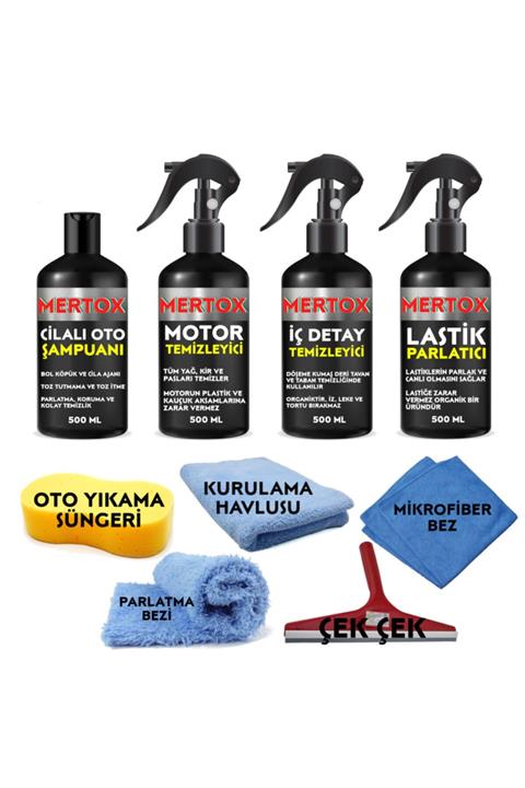 MERTOX Oto Temizlik Ve Bakım Seti Motor Iç Detay Temizleyici Lastik Parlatıcı Ve Cilalı Oto Şampuanı
