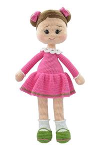 FRM Pembe  Amigurumi Organik Iplikten El Yapımı Örme Sevimli Elbiseli Büyük Oyuncak Kız Bebek