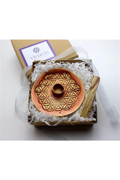 vivus in Vivusin El Yapımı Yaşam Çiçeği Seramik Palo Santo Tütsülük  Bakır Hediyelik Kutusunda