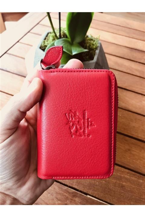 LUCCACCI Deri Akordiyon Kartlık & Para Portföy Kırmızı (HAKİKİ DERİ)