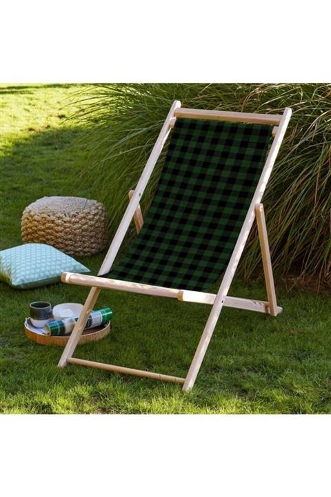 Sunny Home Design Yeşil Kareli Katlanabilir Şezlong