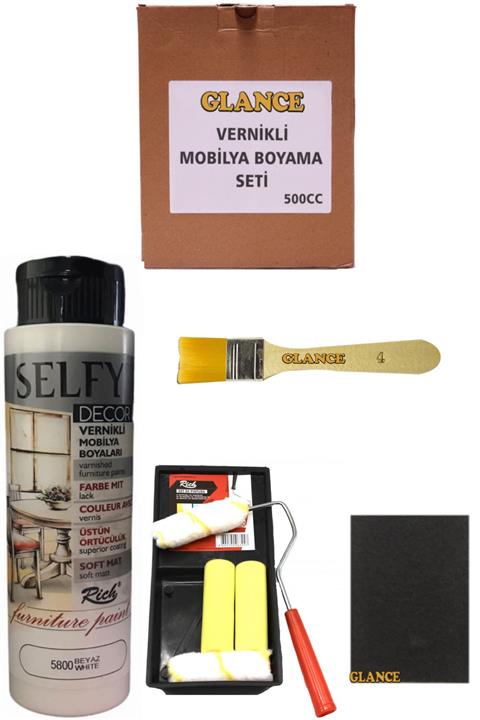 GLANCE Rich Selfy Decor 500 Cc Beyaz Kendinden Vernikli Mobilya Boyama Seti