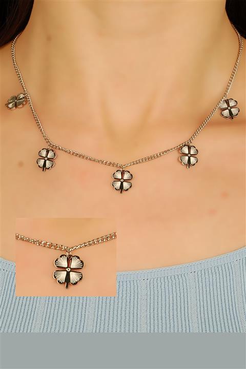 stainless steell Çelik Yonca Figürlü Kolye Silver