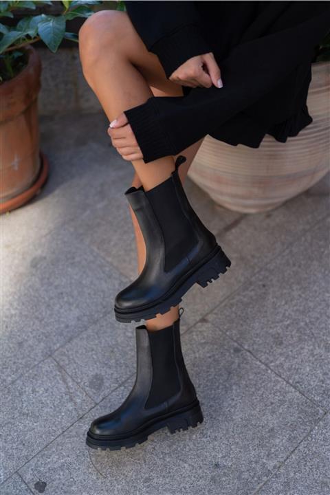 ANGELİNA JONES Brooks Kadin Siyah Gercek Deri Chelsea Bot