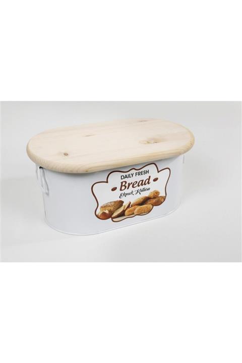 OKMORE Kesme Tahtası Kapaklı Ekmeklik Kutusu Metal Beyaz