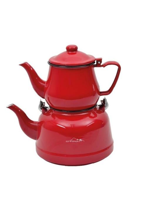 NURGAZ Campout Emaye Çaydanlık Set Kırmızı & Mavi