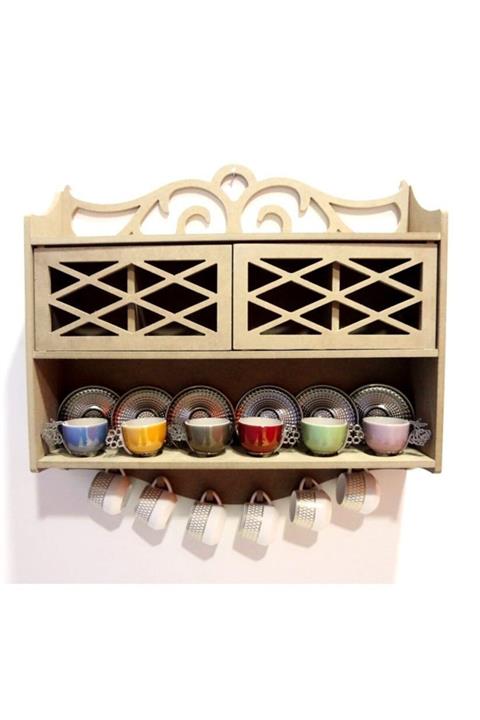 Lotus Dekoratif Raf Mutfak Fincan Çay Kahve Dolabı Ham