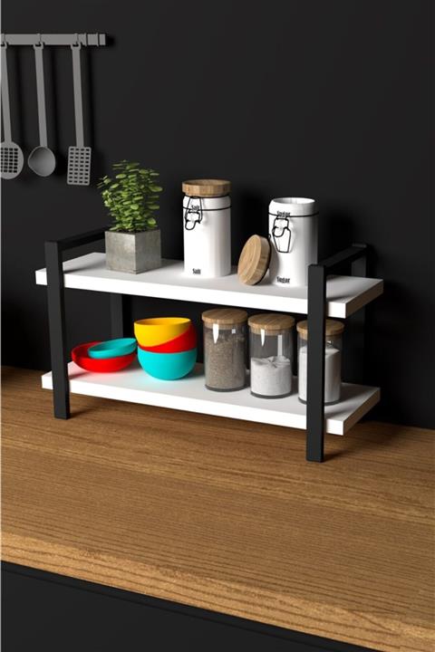 CMKStore Metal Mutfak Tezgah Üstü Organizer 2 Raflı Banyo Mutfak Düzenleyici Beyaz