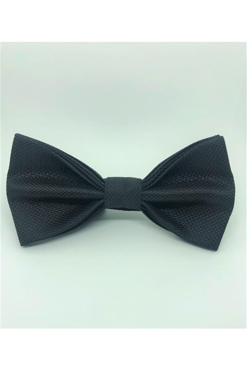 CRWAT ® Siyah / Kuşgözü Kumaş Papyon - Mendilli