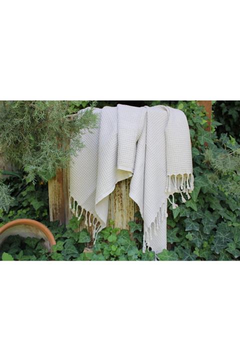 BySeto %100 Organik Pamuk Krem Waffle Peştamal & Plaj Havlusu & Pareo