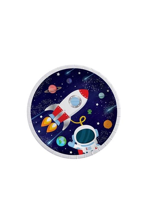 Parti dolabı Kozmik Galaksi Temalı Karton Tabak Astronot Baskılı 23cm 8 Adet